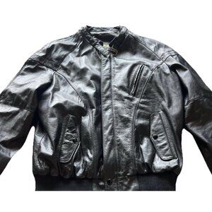 Vintage Reed Leather Black Motorcycle Plaid Lined Jacket Men’s Sz Large 48
